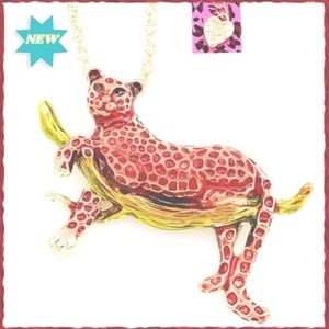 Red spotted Leopard Necklace/Brooch/Pinback sitting on a Branch - Betsey Johnson